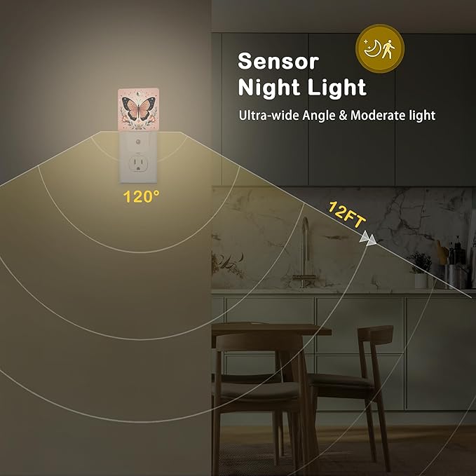 Butterfly Night Light, Boho Butterfly Flower Plug-in Wall Led Night Lights Decor for Boys Girls Room Decor,Nightlights with Light sensors 0.5W