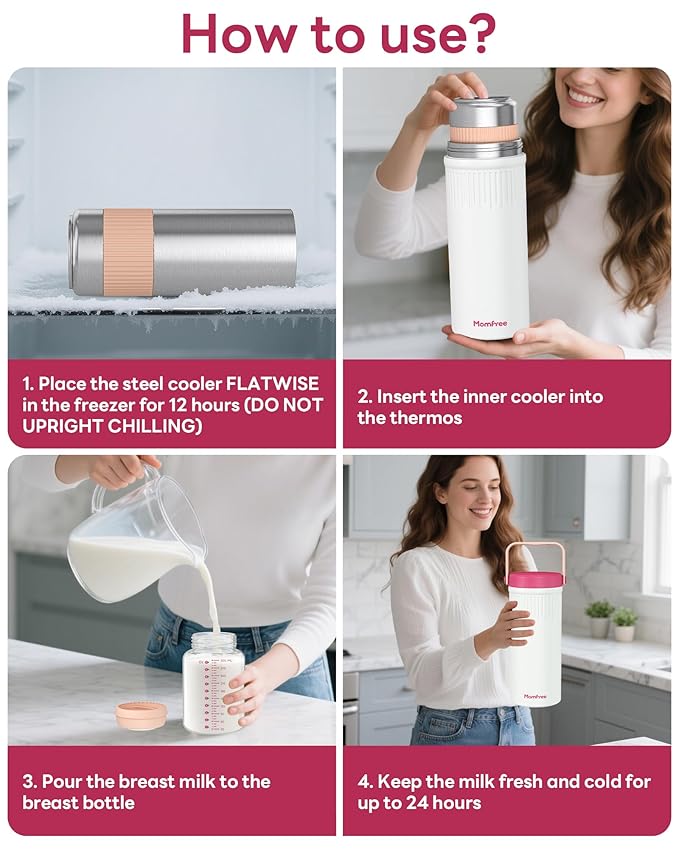 22oz Portable Breast Milk Cooler for Breastmilk Storage, Liquid Gold Saver 360° Cooling Keeps Milk Fresh for 24 Hours, Larger Capacity Breastmilk Chiller with 2pcs Bottles for Outdoor Mom