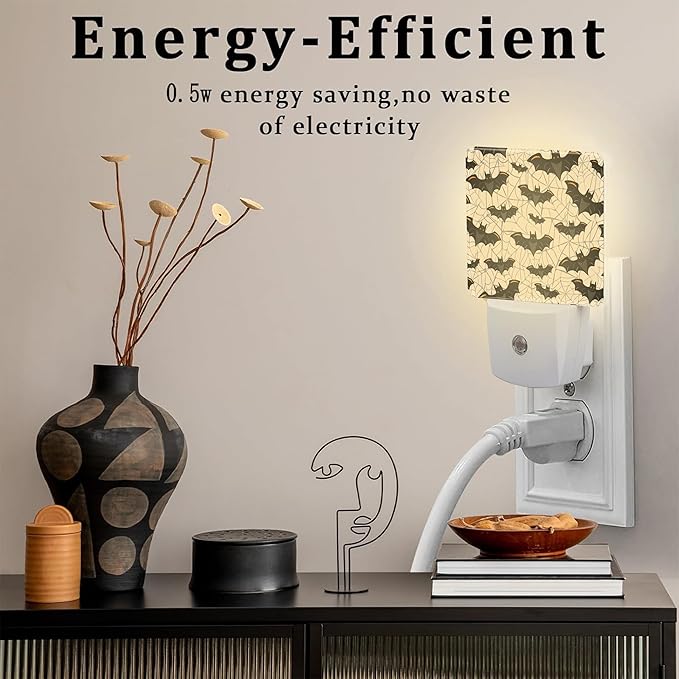 Halloween Gothic Bat and Spider Webs Night Light Plug into Wall, Scary Black Bats Dusk to Dawn Night Light Plug in,0.5w Energy Saving Sleep Friendly NightLight for Kids Boys Girls Home Decor