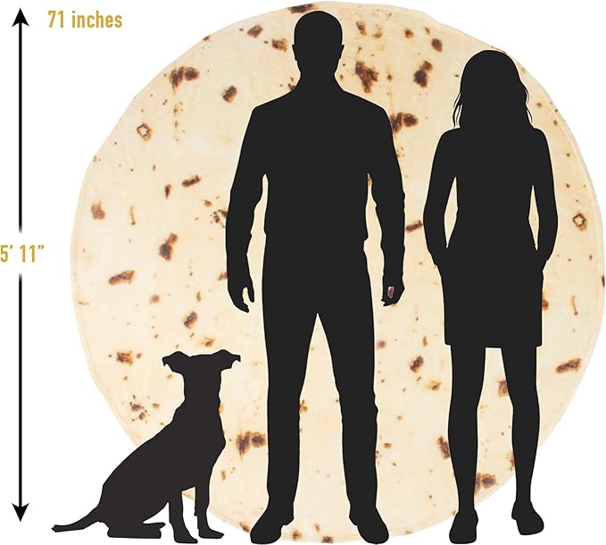 Zulay Extra Large Burritos Tortilla Throw Blanket – Wrap Yourself Like a Giant Taco! Double-Sided 71 Inches, Funny & Ultra Cozy Novelty Blanket, Super Soft 285 GSM Flannel