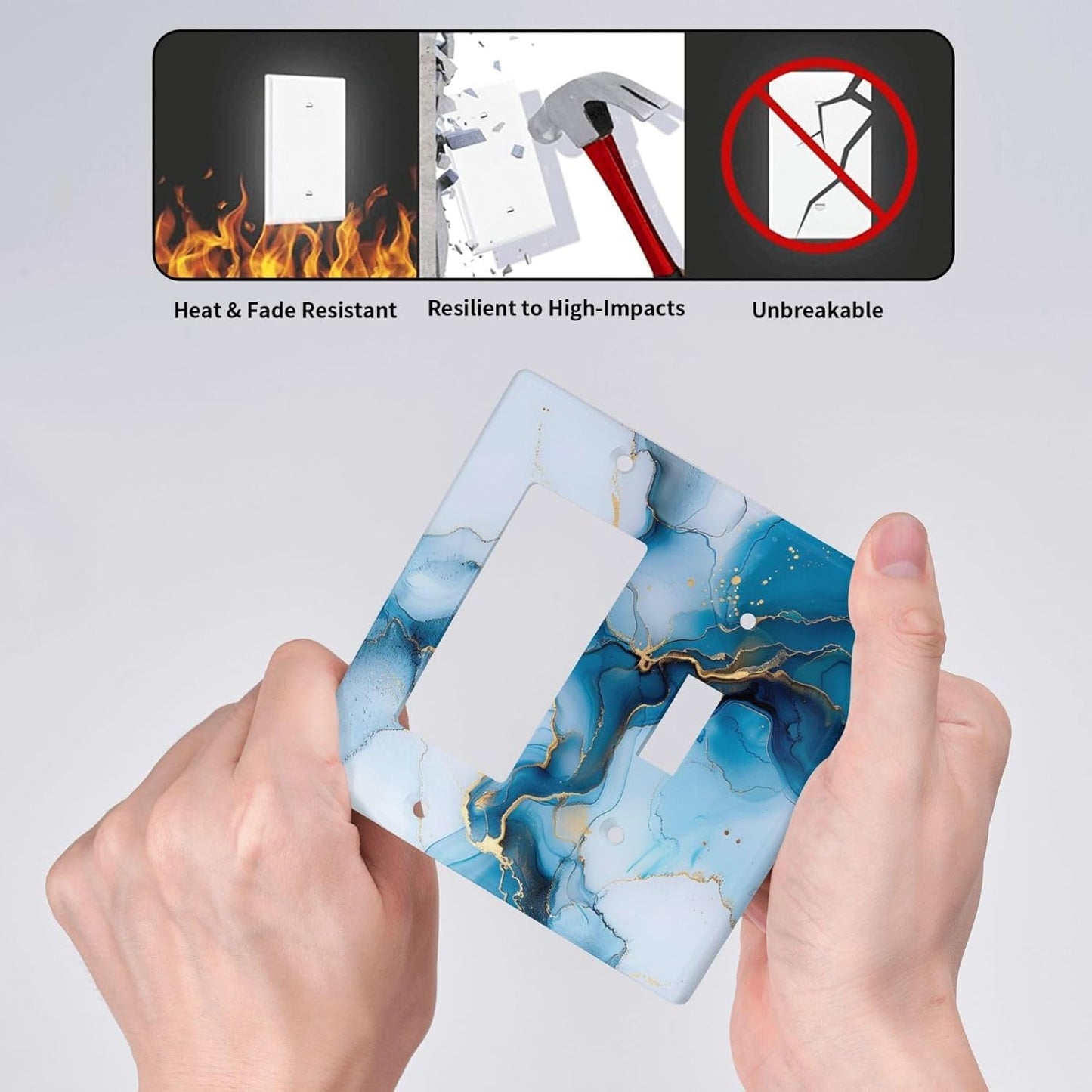 Decorative Outlet Covers Modern Abstract Blue Gold Line Marble 2 Gang 1 Gang Wall Plate Cover Single Toggle Rocker Combo Light Switch Cover Plate Face Plate for Bedroom Home Decor