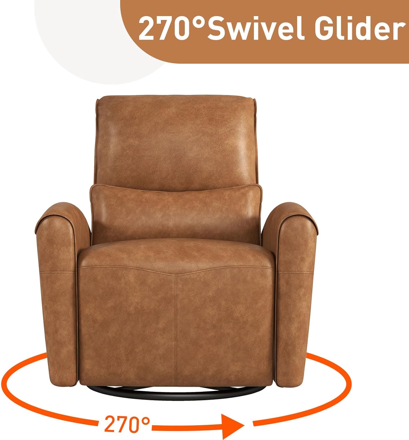 Bonzy Home Power Swivel Rocker Recliner Chair with USB Port, 23.2" Wide Seat, Fixed Lumbar Support, Upholstered Glider Chair for Nursery Living Room, Brown