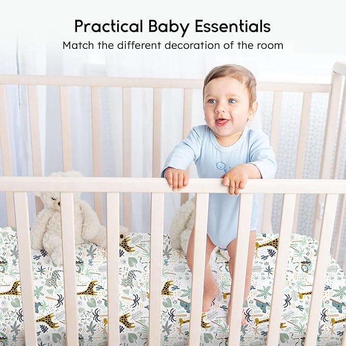 Yoofoss Baby Crib Sheets for Boys Girls, Fitted Crib Sheet 2 Pack for Standard Crib and Toddler Mattress, Super Soft Microfiber Baby Sheet 28x52x8in Green + Giraffe