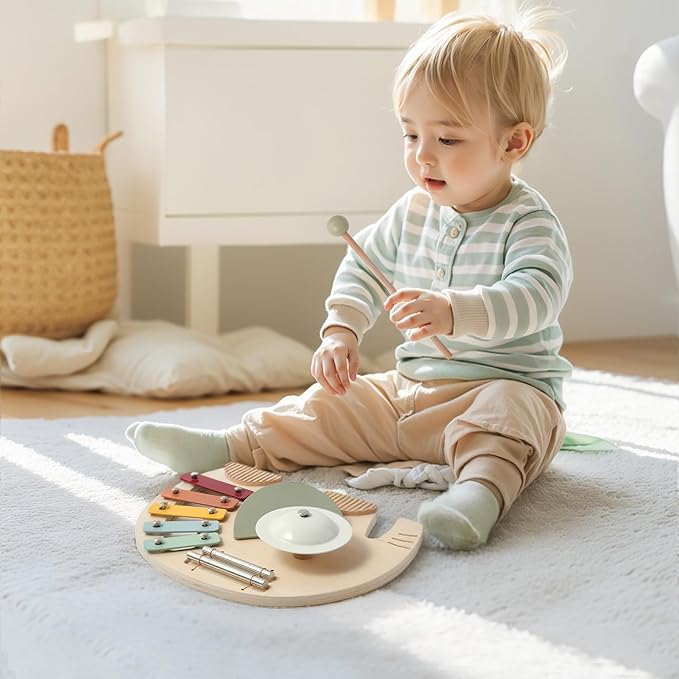 Promise Babe Wooden Elephant Musical Instruments for Toddlers, Baby Xylophone Percussion Instruments Toy for Kids, Montessori Educational Music Toys, Gifts for Girls Boys