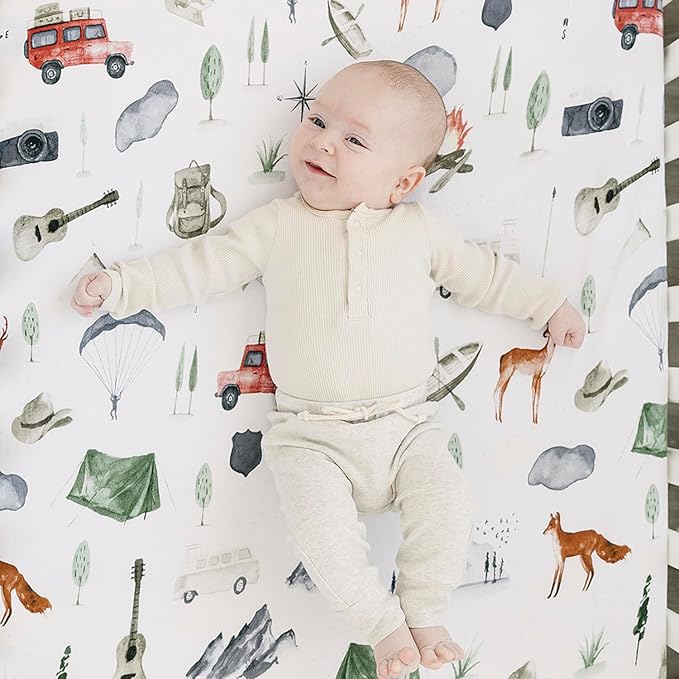 Pobibaby - 2 Pack Premium Fitted Baby Boy Crib Sheets for Standard Crib Mattress - Ultra-Soft Cotton Blend, Safe and Snug, and Stylish Woodland Sheet (Explore)