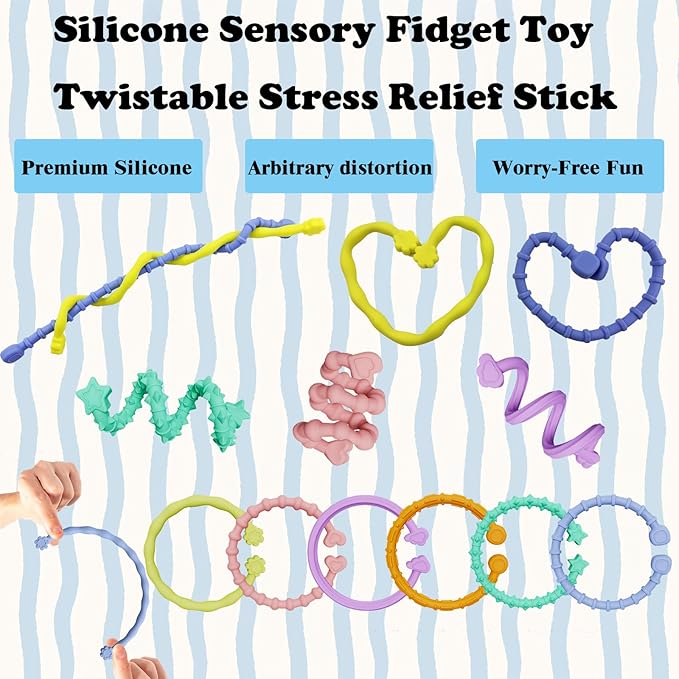 Fidget Toys Sensory Sticks (6 Pack) - Textured Stress Relief Toys for Kids - Sensory Toys for Autism, ADHD, Stress Relief - Calming Classroom Must Haves, Travel Essentials for Kids & Adults