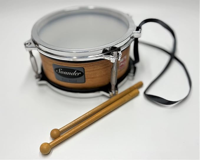 Tap-Along Sounder Snare Drum with Double Sided Batter Head Toy Tambourine Drum for Kids, Musical Instrument for Children 12 Months and Up Realistic Look with 2 Drum Sticks 7x7x3.5