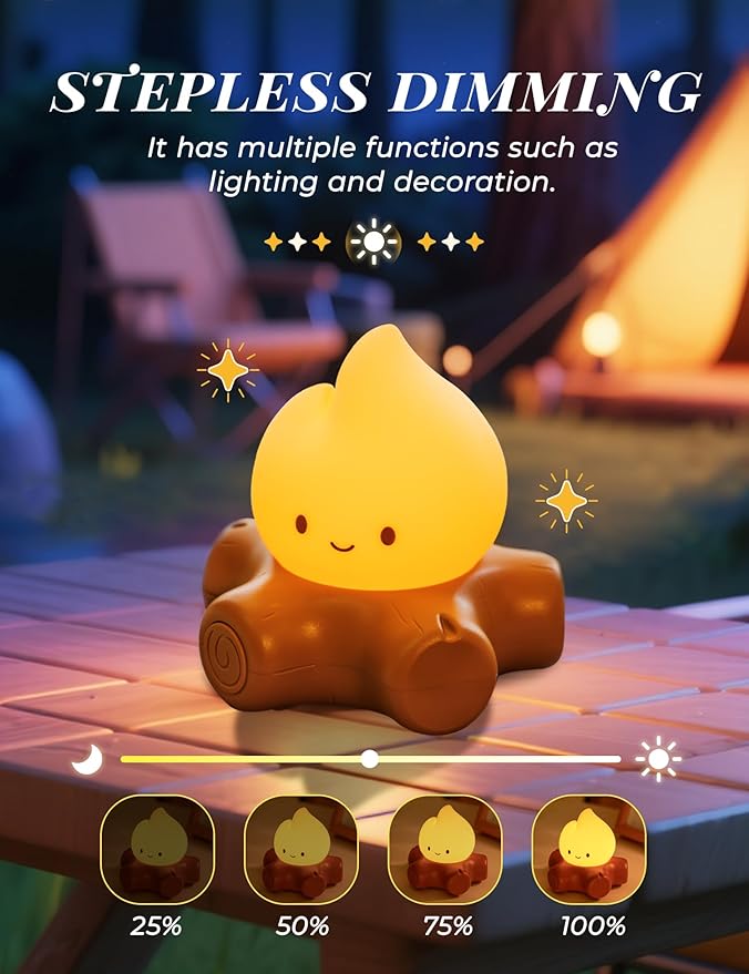 Fake Campfire Lamp, Ambient Lighting, White Noise Soothes The Mood, Portable Rechargeable Night Light, Candlelight Mode Mood Lighting, Bedroom, Desktop, Camping Decor, Cute Gifts