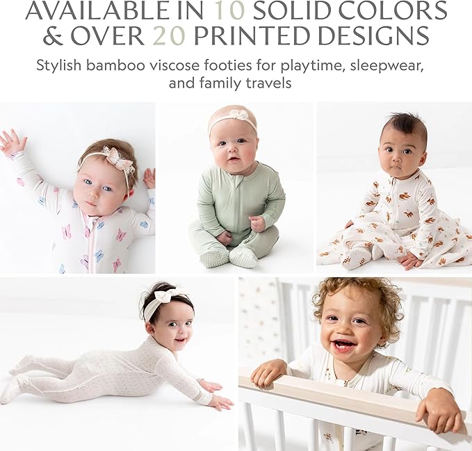 Bamboo Little Soft Baby Footie Pajamas, Baby Clothes, Newborn Sleepers, 95% Viscose and 5% Spandex, 0-24 Months