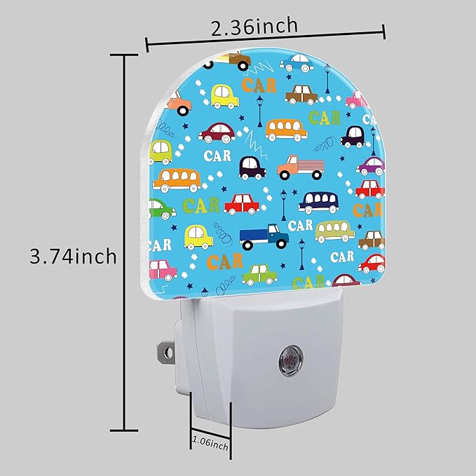 Cartoon Traffic Cars Night Light for Kids, LED Night Light Plug into Wall with Dusk to Dawn Sensor for Girls Boys Women Men Room Decor, Hallway, Kitchen, Bathroom, Nursery, Stairs