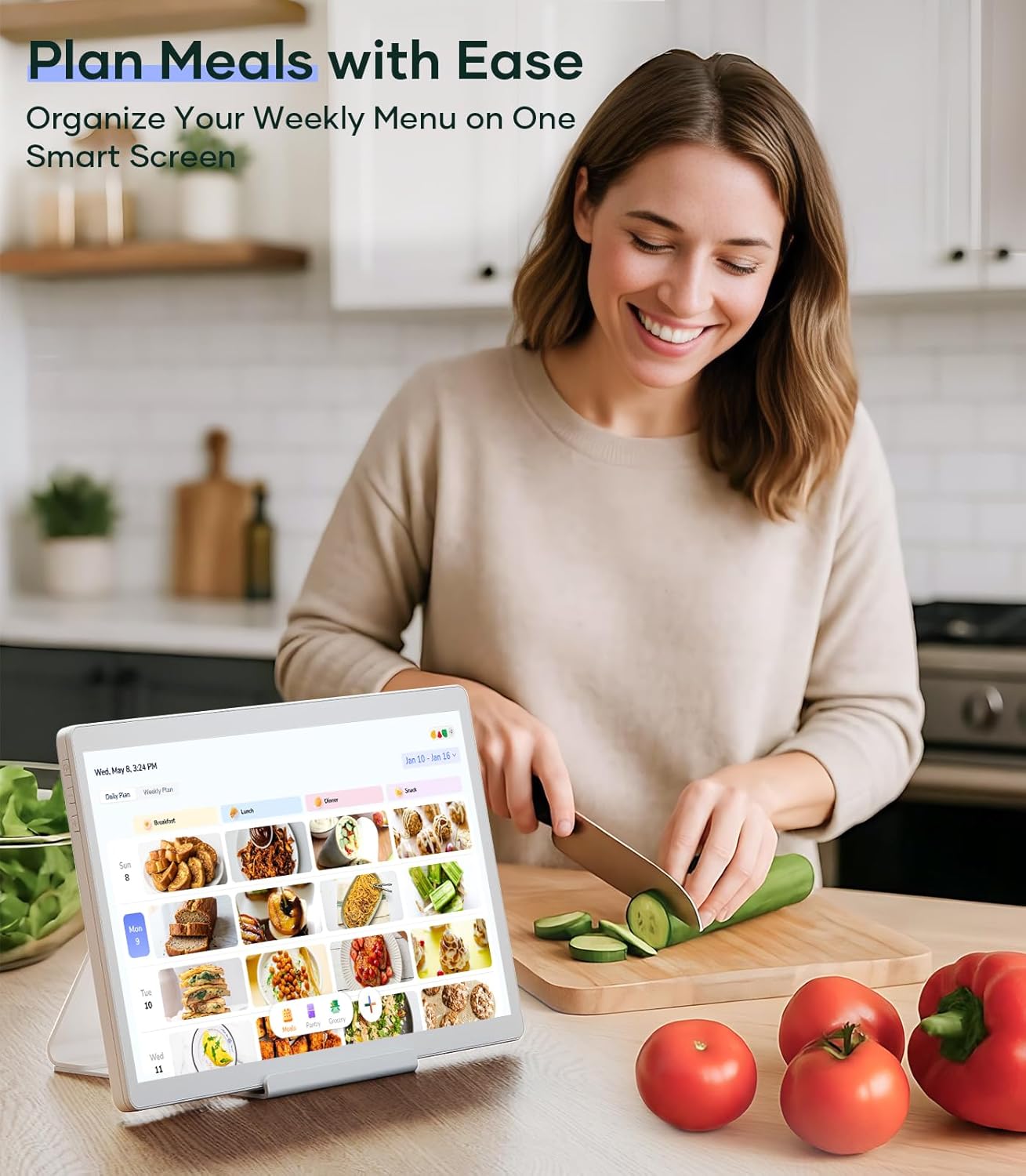 Cozyla Digital Calendar+ 2: 15.6'' Wall Planner Touch Screen Chore Chart Customize Dashboard Smart Electronic Calendar for Family Schedules Meal Planner Support App Store w/Stand Wall Mount White