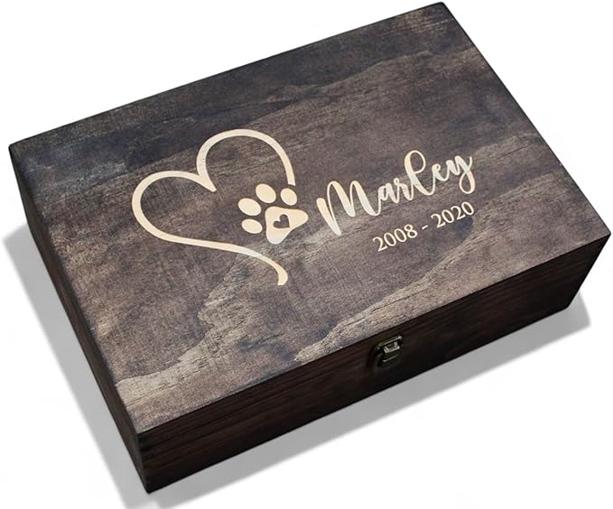 Personalized Pet Memory Keepsake Box Custom Engraved Wooden Memorial Box with Lid - Pet Loss Gift for Dogs or Cats Remembrance Storage Boxes for Ashes, Urns, Photos Forever Friend Always In Your Heart