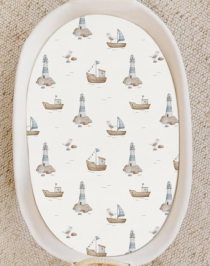 Bassinet Sheets for Baby Girls Boys 2 Pack, Fitted Baby Mattress Sheet for Rectangle, Oval, Hourglass Bassinet Mattress, Breathable Cozy & Universal Fit (Nemo Dots)