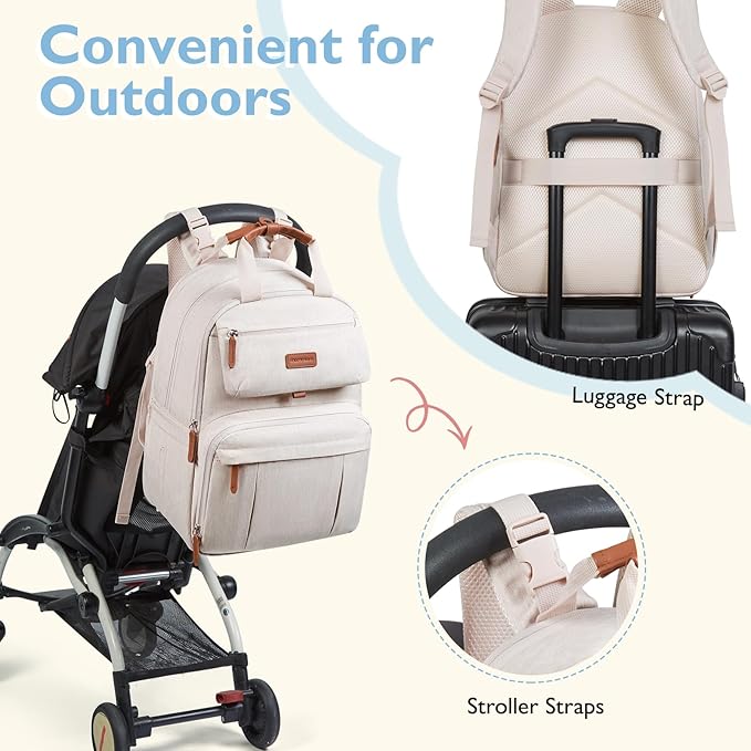 mommore Diaper Bag Backpack, Large Diaper Bag Expandable for 2 Kids/Twins, Durable Baby Bag with Changing Pad, Water Resistant Travel Diaper Backpack for Mom Dad