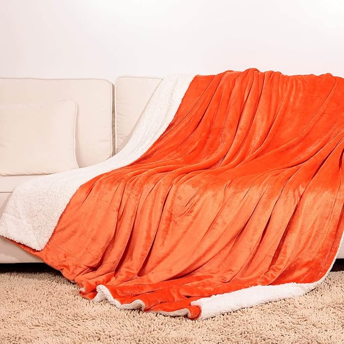 NANPIPER Sherpa Blanket King Fleece Bed Blankets Soft and Warm Fuzzy Microfiber,Orange 90"x108"