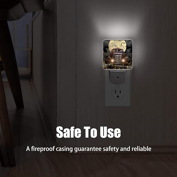 Halloween Truck Night Light, Witch Cat Pumpkin Night Lights Plug into Wall Decorations for Bedroom, Bathroom, Dusk to Dawn Sensor Nightlights for Girls Women Room Gifts