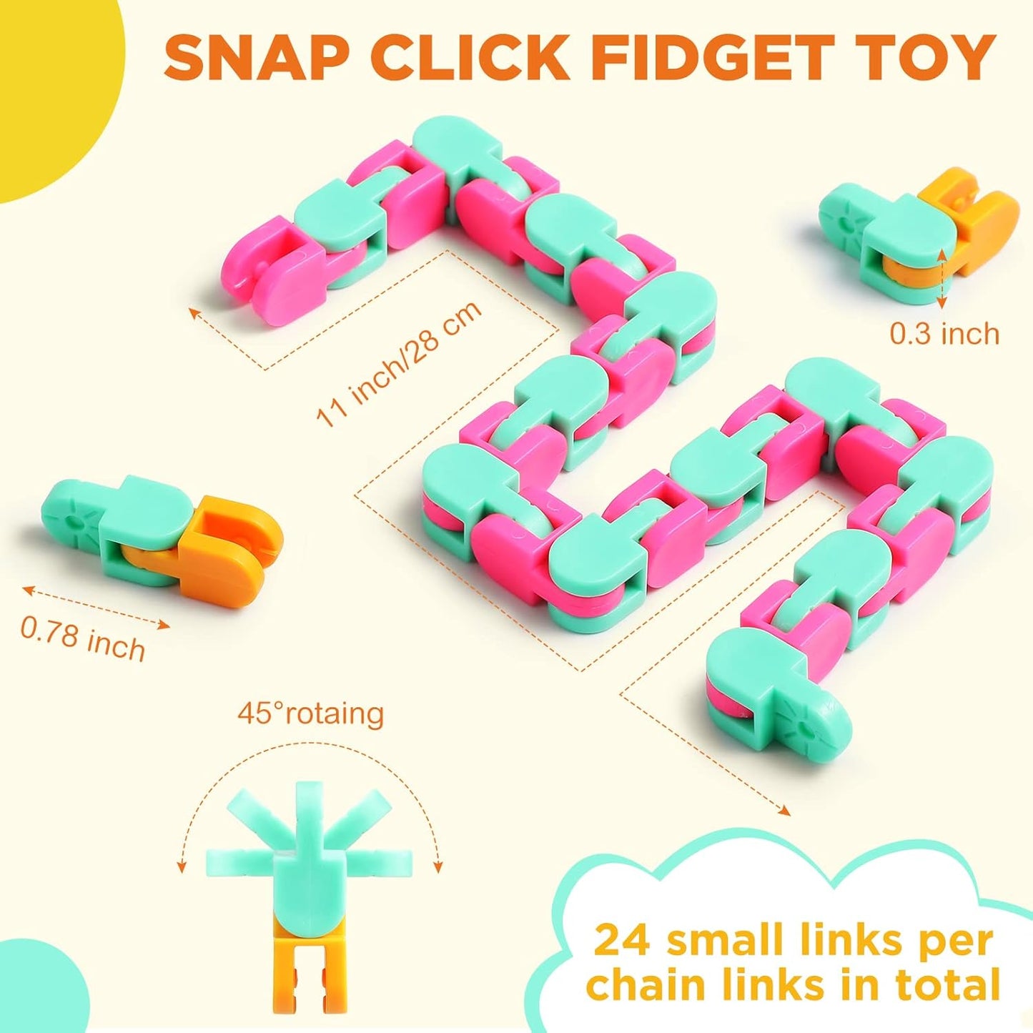 Sotiff 60 Pieces 24 Links of Wacky Track Fidget Toy Fidget Wacky Tracks Colorful Snake Snap Toys Wacky Track Gifts for Kids Adult Autism Stress Relief Therapy Toys Keeps Mind Focused (Classic Color)