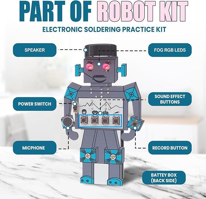 Soldering Robot Recording and Voice Changing DIY Kit Electronic Soldering Project Practice Kit Cool Sound Effects Fun STEM Kit for Family and Friends