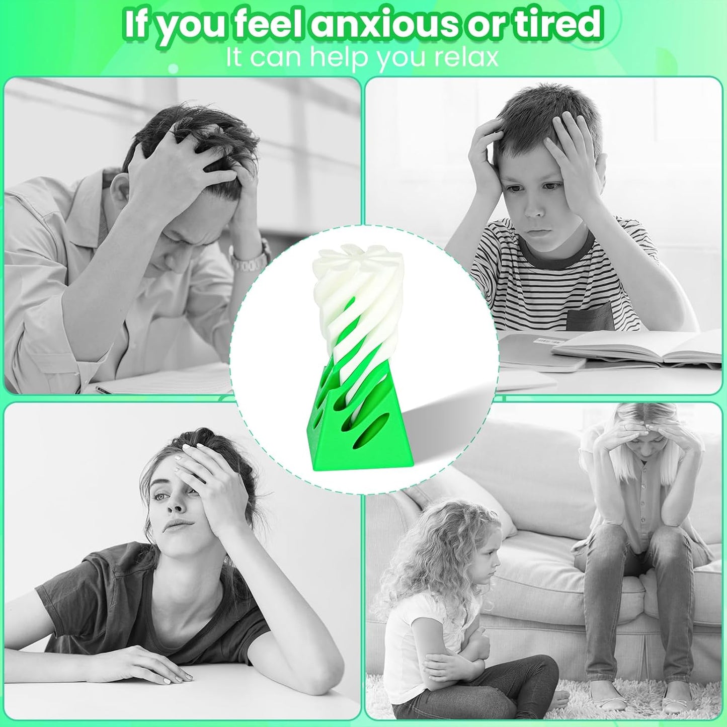 Impossible Pyramid Passthrough Sculpture, 3D Printed Spiral Cone Fidget Toy, 3D Printed Crafts, Adult Decompression Toys, Decompression Toys And Gifts For Kids,Stress Relief Desk Toy (White Green)