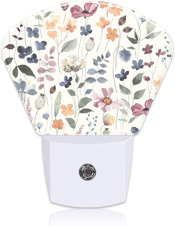 Watercolor Flowers Night Light for Kids Girls Boys, Leaves and Plants LED Night Light Plug into Wall with Dusk to Dawn Sensor for Bedroom, Hallway, Kitchen, Bathroom, Stairs Decor