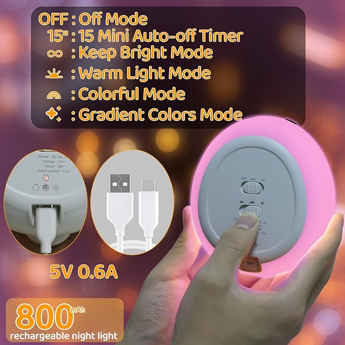 Cute Bunny Night Light, 3 Level Dimmable Nursery NightLight for Kids, Silicone Squishy Rabbit Lamp with Tap Control & Timer for Breastfeeding Toddler Baby Kids Decor Gift