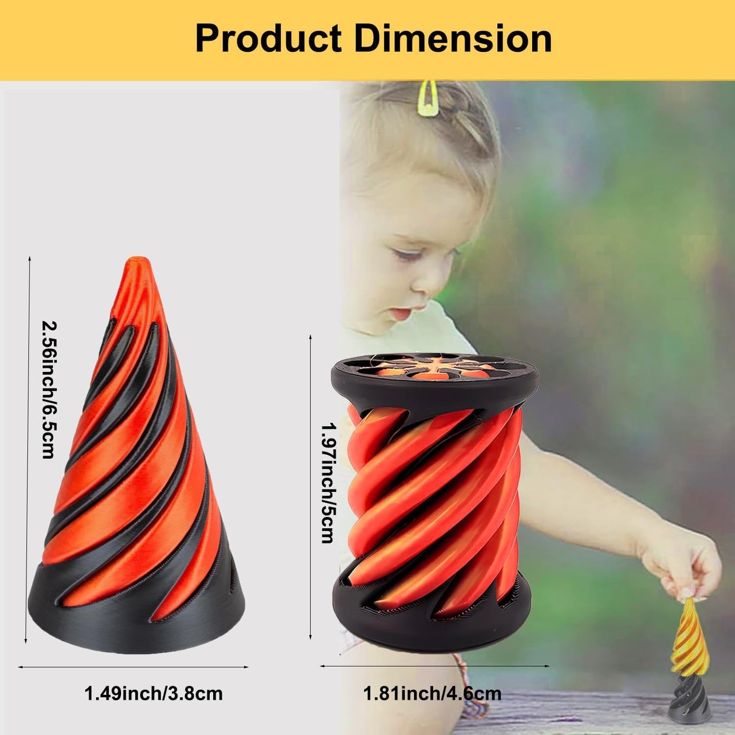 Impossible Cone,Pyramid Passthrough Toy,Spiral Cone Fidget Toy 3D Printed Spiral,Vortex Thread Illusion,Mini Cones and Cylindrical Pass Through Fidget Toy for Stress and Anxiety Relaxing（2Pcs）