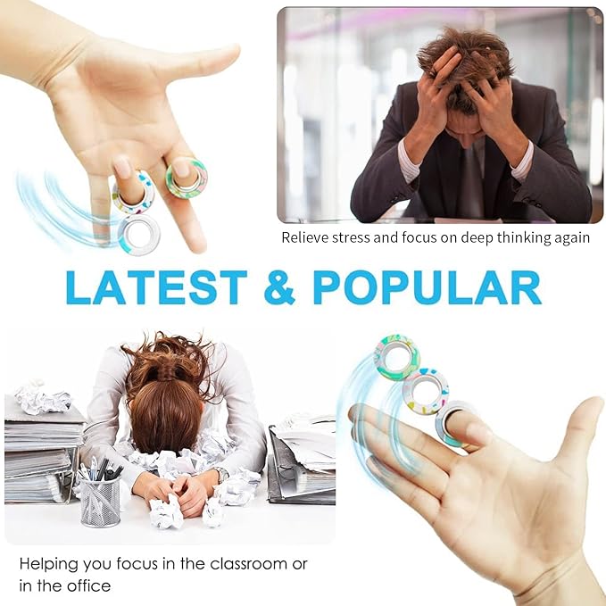 18Pcs Magnetic Rings Fidget Toys Spinner Set Halloween Party Favors,Finger Magnet Rings Endless Hours of Fun ADHD Stress Relief Fidget Spinner for Relieve Anxiety Birthday for Adults Teens Kids