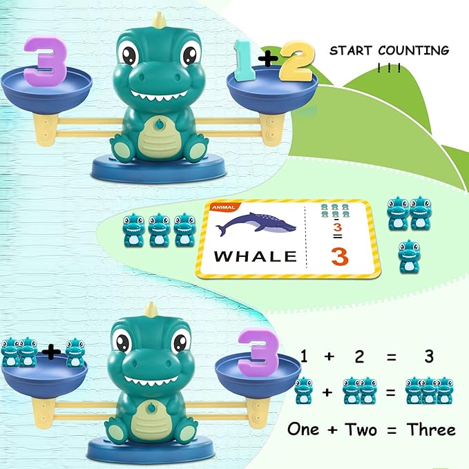 Dinosaur Math Balance Toys - Montessori Toys for 3 Years Old Kids, Learning and Educational Toys for Boys and Girls - Birthday Gifts for 4 5 6 7 Year Old Boys