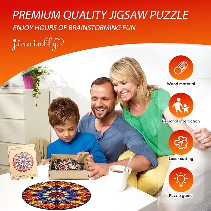 Jiroinlly Wooden Jigsaw Puzzles - Crystal Mandala Wooden Puzzles for Adults 500 Pcs, 16.5'' Luxurious Shaped Wood Puzzle, Beautiful Package, Best Gift Toys for Adults and Kids, Family Game