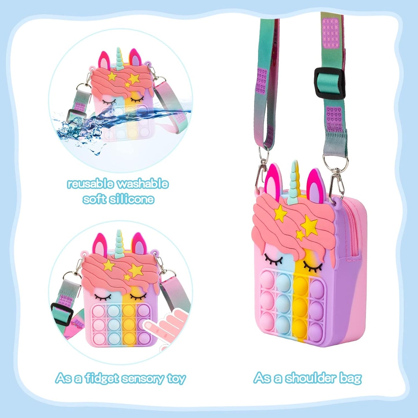 Civan Unicorn Shoulder Bag for Girls and Women, Unicorn Purse Bags, Lovely Sensory Silicone Cartoon Bag for Students Kids Unicorn Pop Sensory Popper Toys,Unicorn Gifts Toys for Girls Birthday Present