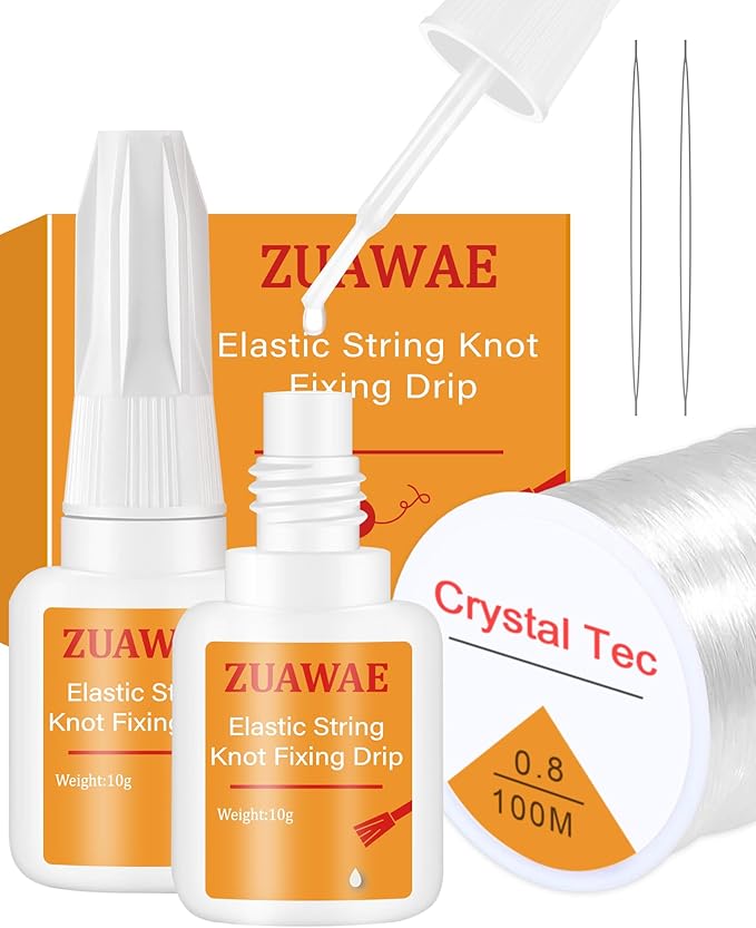 ZUAWAE Elastic String for Bracelets Making Kit, 0.8mm Clear Bracelet String, Jewelry Glue for Elastic String to Clay Beads, Jewelry Making Supplies