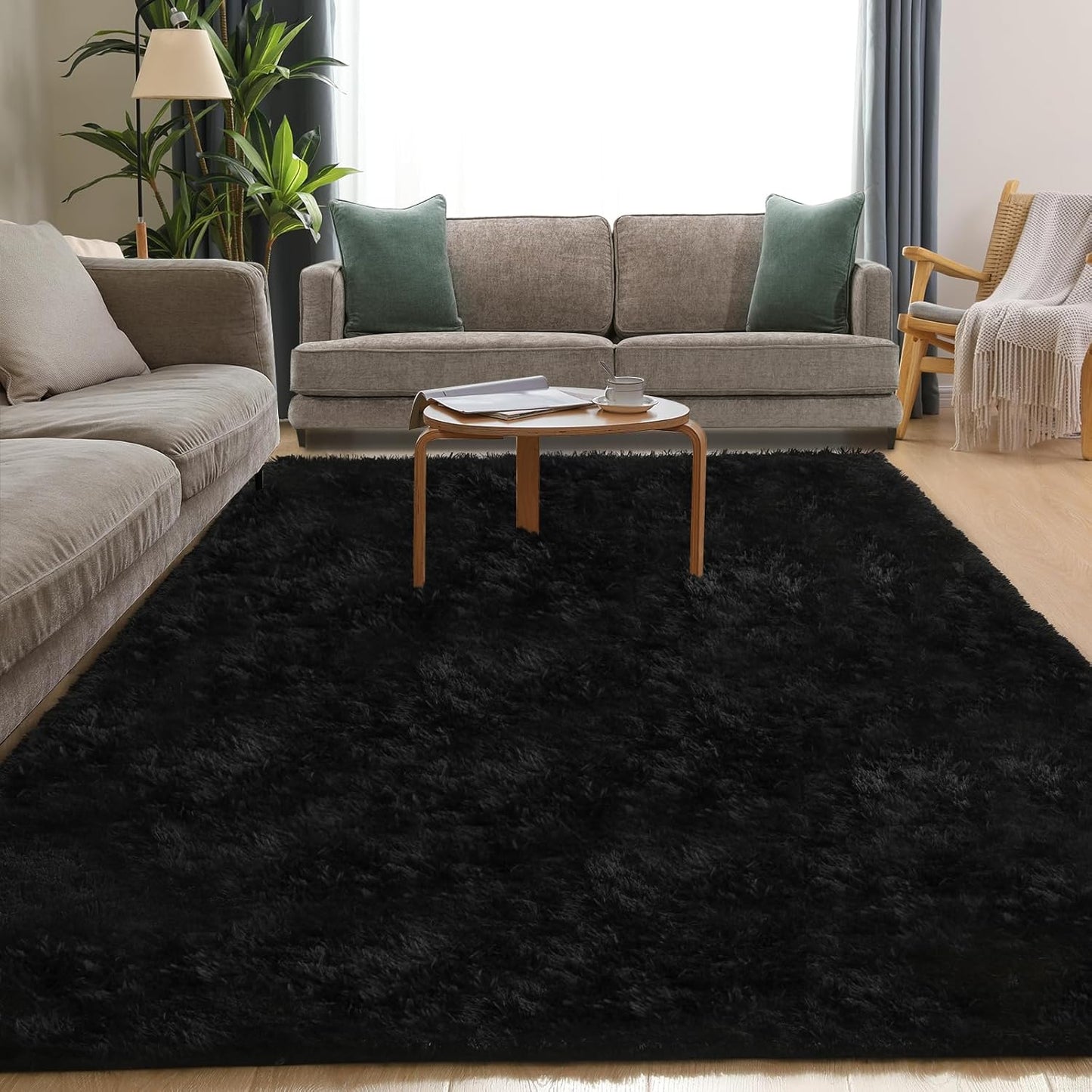 Black Area Rug, 5x7, Soft Plush for Living Room, Bedroom & Nursery, Non-Slip Indoor Carpet for Study, Kids Room Decor