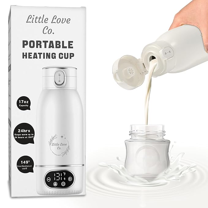 Portable Baby Bottle Warmer for Travel - 17 oz Big Capacity - Milk & Water Warmer, Ideal for Breastmilk and Baby Bottles - Accurate Temperature Control - Touch Screen Display - On-The-Go Convenience