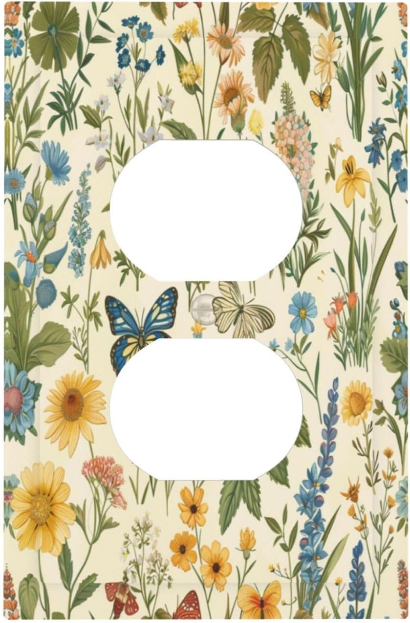 Decorative Outlet Covers Rustic Plant Garden Leaf Flower Butterfly 1 Gang Duplex Light Switch Cover Plate Wall Plates for Electrical Outlets Switchplate Faceplate for Bedroom Home Decor