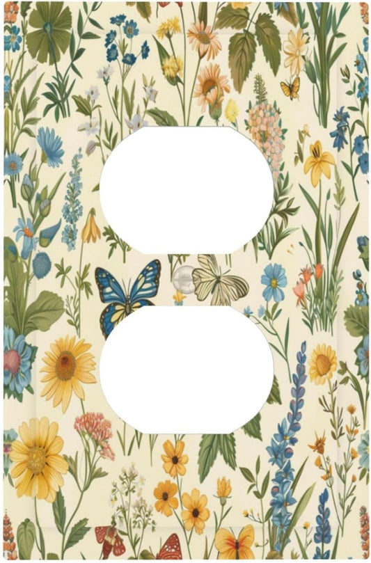 Decorative Outlet Covers Rustic Plant Garden Leaf Flower Butterfly 1 Gang Duplex Light Switch Cover Plate Wall Plates for Electrical Outlets Switchplate Faceplate for Bedroom Home Decor