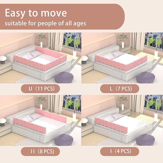 Bed Rail Bumpers for Toddlers, for Elderly Adults Safety, Adjustable Bed Side Guard Rails for Kids, Twin, Bunk, Queen & King Full Size Beds（Pink, 2 Packs）