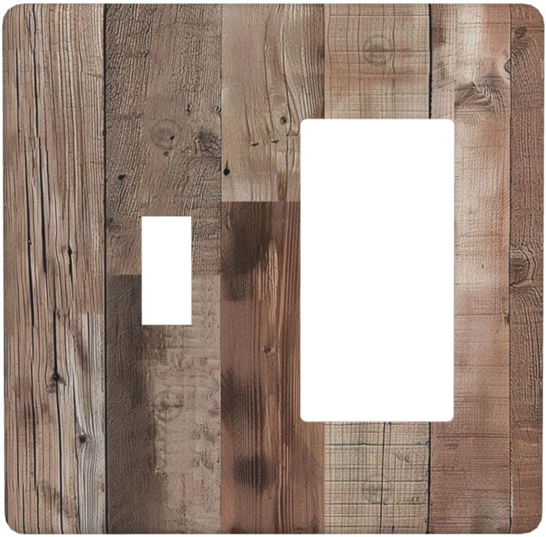 Decorative Outlet Covers Retro Wood Plank Vintaga Wooden Board 2 Gang 1 Gang Wall Plate Cover Single Toggle Rocker Combo Light Switch Cover Plate Face Plate for Bedroom Home Decor