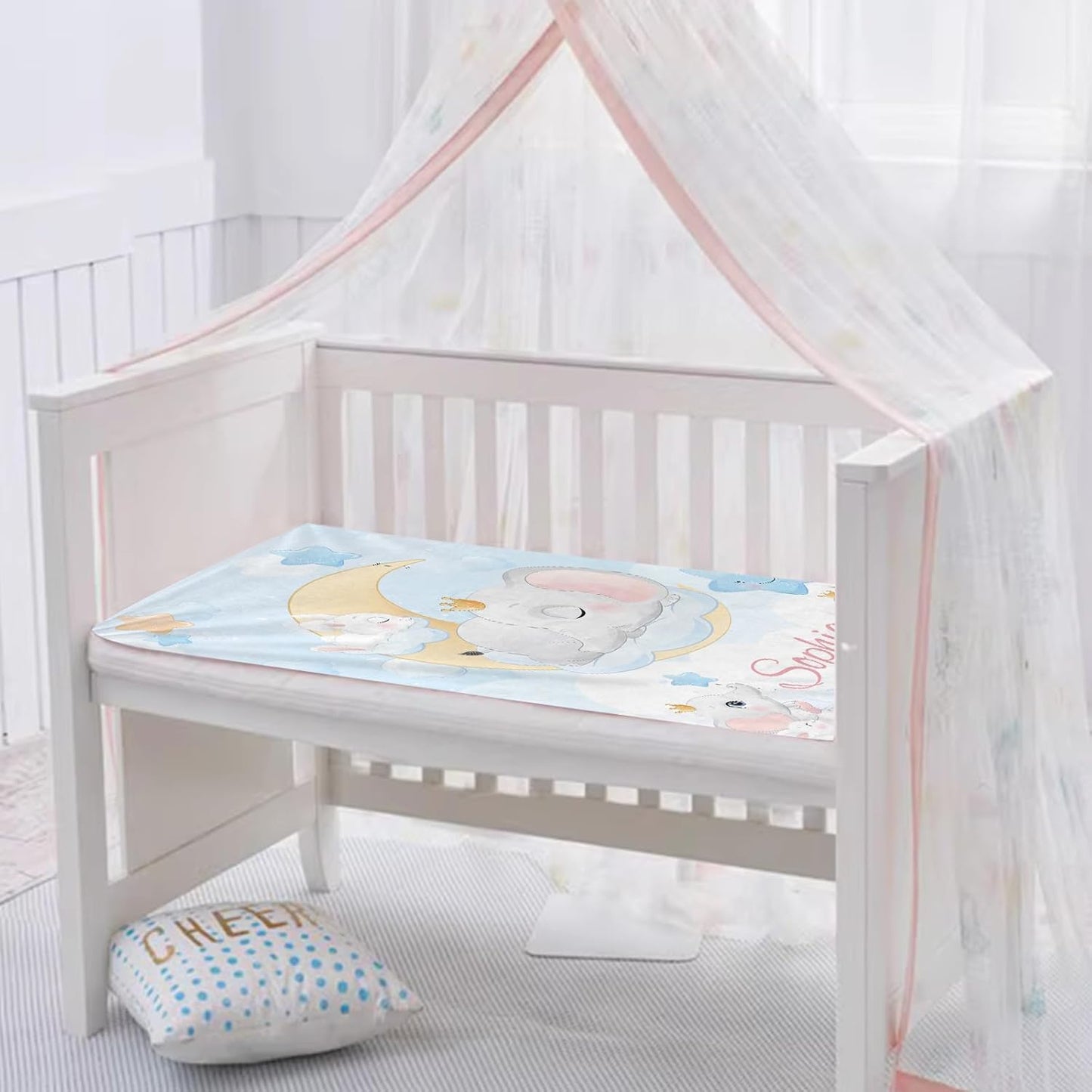 Personalized Baby Blanket with Name, Custom Elephant Name Blankets Toddler Girls Soft Flannne Swaddling Blankets Azure Color Customized Memorial Gift from Nana for Infant Newborn Shower