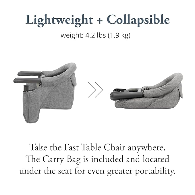 Inglesina Fast Table Chair, Stone Gray Melange - Portable Baby High Chair - for Babies & Toddlers up to 37 lbs - Fits Tables 0.8'' to 3.5'' Thick - Compact & Easy to Use - Travel Bag Included