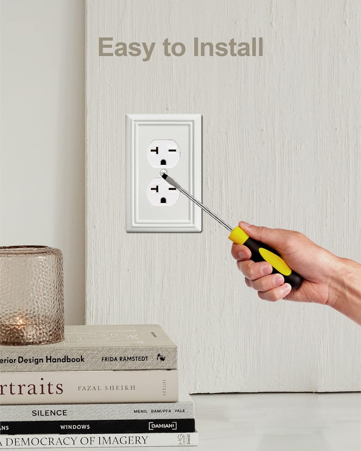 6-Pack Duplex Outlet Cover, Metal Wall Plate for Receptacle, Light Switch, Decorative Off White Outlet Cover Plate, 3.15''*4.88, Midsize