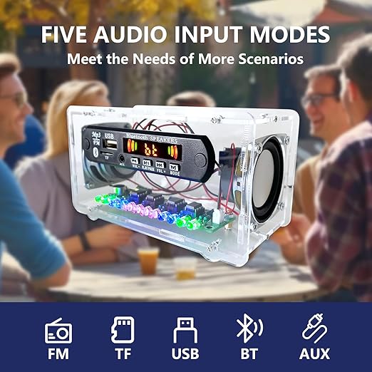 YYSOLDER Speaker Soldering Practice Kit AUX Player Level Indicator Dual Channel Electronic Project kit DIY Electronic kit (Transparent - Soldering Required)