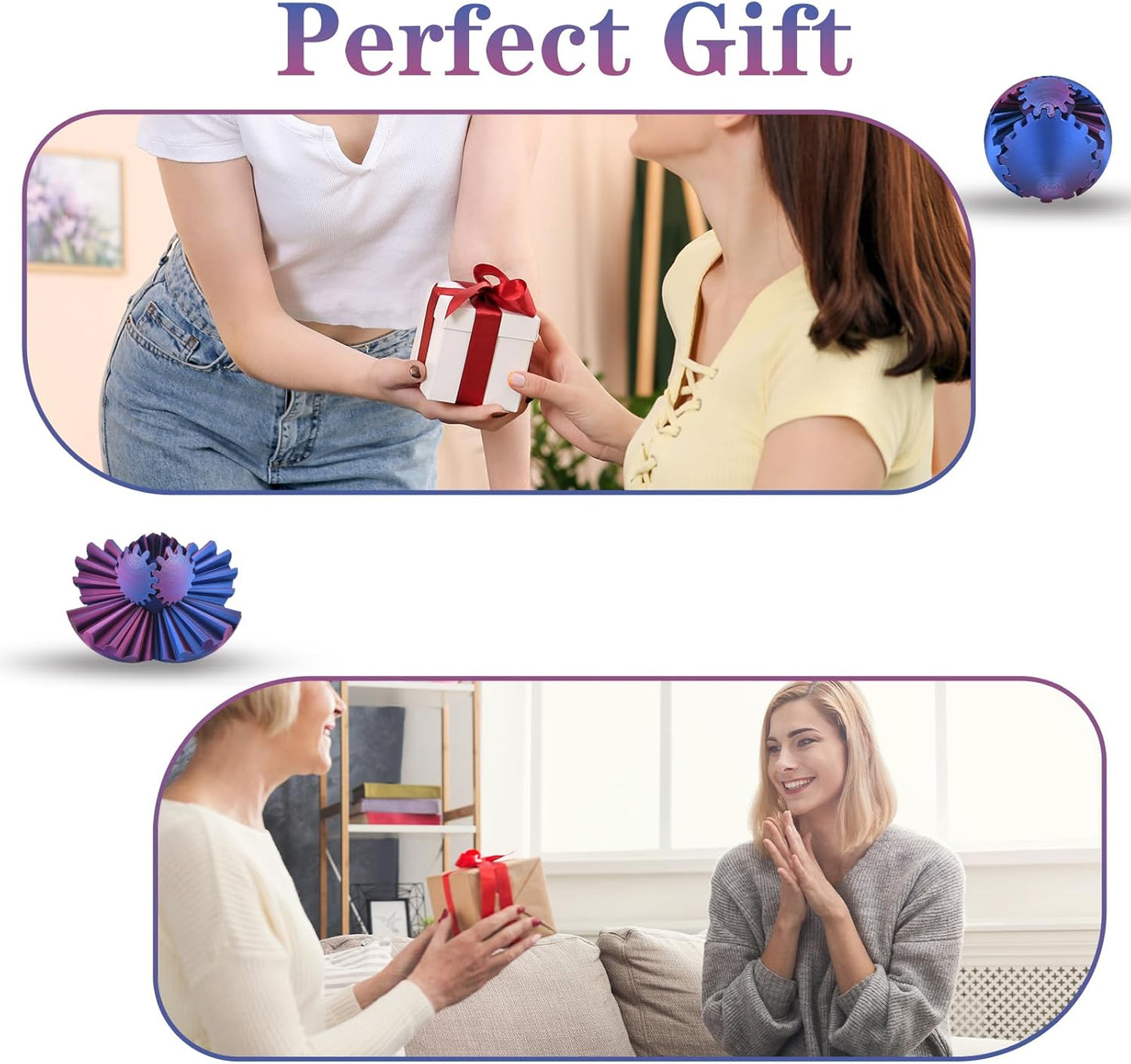 3D Printed Gear Sphere Ball – Colorful Gear Ball Fidget Gear Sphere Puzzle Cube Stress Relief Toy for Office and Home Decor Unique Gift Idea for Friends and Family (Red&Blue)