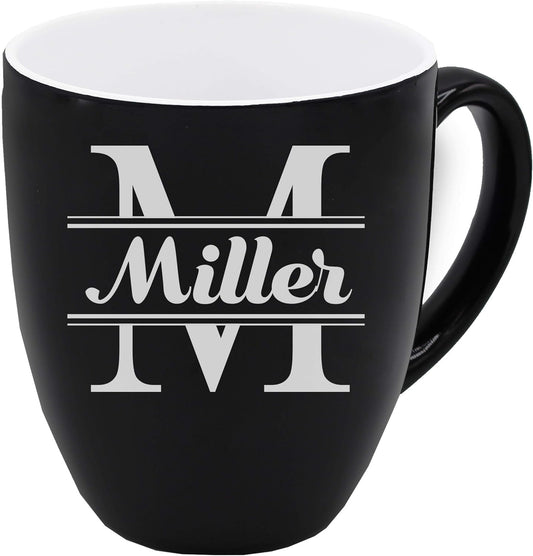 Custom Engraved Coffee Latte Mug - Personalized Coffee and Tea Cup (Black)