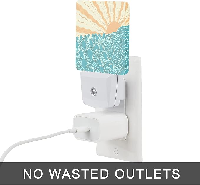 Waves Night Light,Sea Landscape Sun Plug-in Night Lights with Dusk-to-Dawn Sensor for Women/Girls/Boys Gift Sleep Friendly lamp for Bedroom, Bathroom and Living Room,0.5W