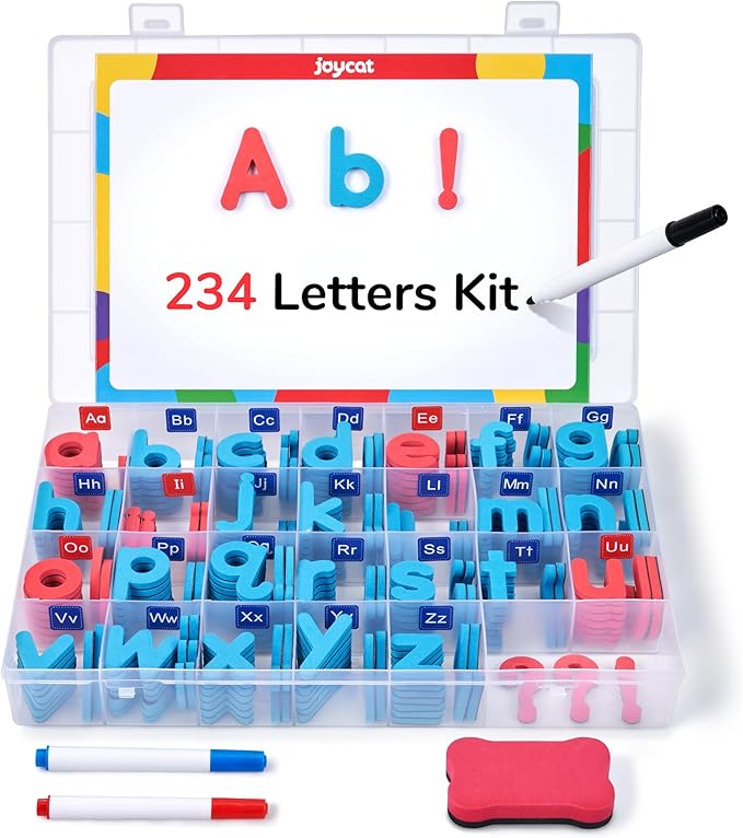JoyCat Classroom Magnetic Letters Kit 234 Pcs with Double-Side Magnet Board - Foam Fridge Alphabet Letters for Kids Spelling and Learning
