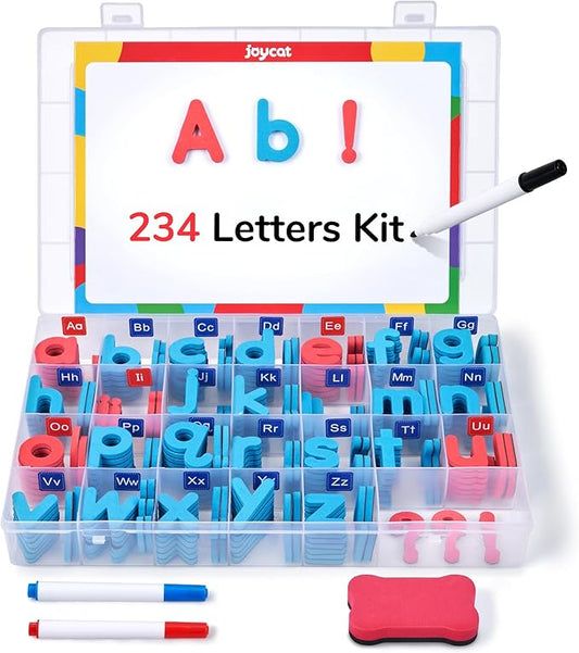 JoyCat Classroom Magnetic Letters Kit 234 Pcs with Double-Side Magnet Board - Foam Fridge Alphabet Letters for Kids Spelling and Learning