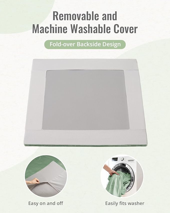 Blissful Diary Ultra Soft Baby Play Mat, 50x50 Floor Mat with Removable & Washable Slip-On Cover for Babies and Toddlers Infants, Sage Green