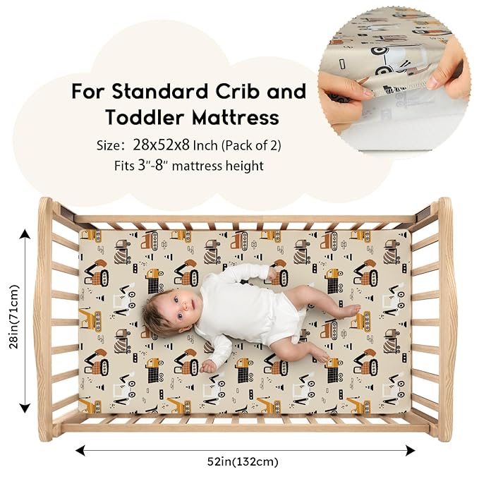 Yoofoss Baby Crib Sheets for Boys Girls, Fitted Crib Sheet 2 Pack for Standard Crib and Toddler Mattress, Super Soft Microfiber Baby Sheet 28x52x8in(Brown+Stripe)