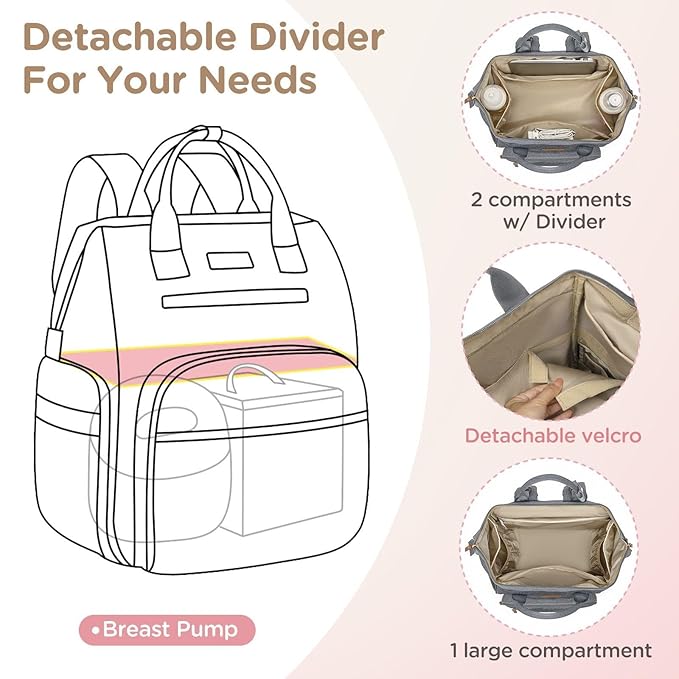 Breast Pump Bag for Spectra & Work with 14 inch Laptop Sleeve - Convertible Large Diaper Bag Backpack with Cooler Storage for Travel, Grey