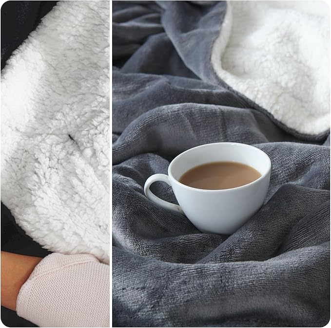 NANPIPER Sherpa Blanket Twin Size for Couch, Warm and Lightweight Throw, Soft Fuzzy Plush Fleece for Winter, Castlerock Grey 60x80 Inches